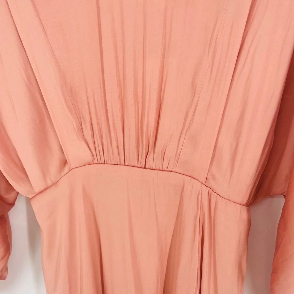 Blush Satin Midi Dress in Rose Blush with Balloon Sleeves - Picture 7 of 16